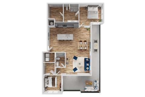 Floor plan for 2 beds, 2 baths, 1242 sqft